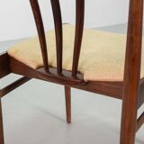 Chaises de salle à manger scandinaves à dossier fuseau en palissandre et revêtement blanc cassé