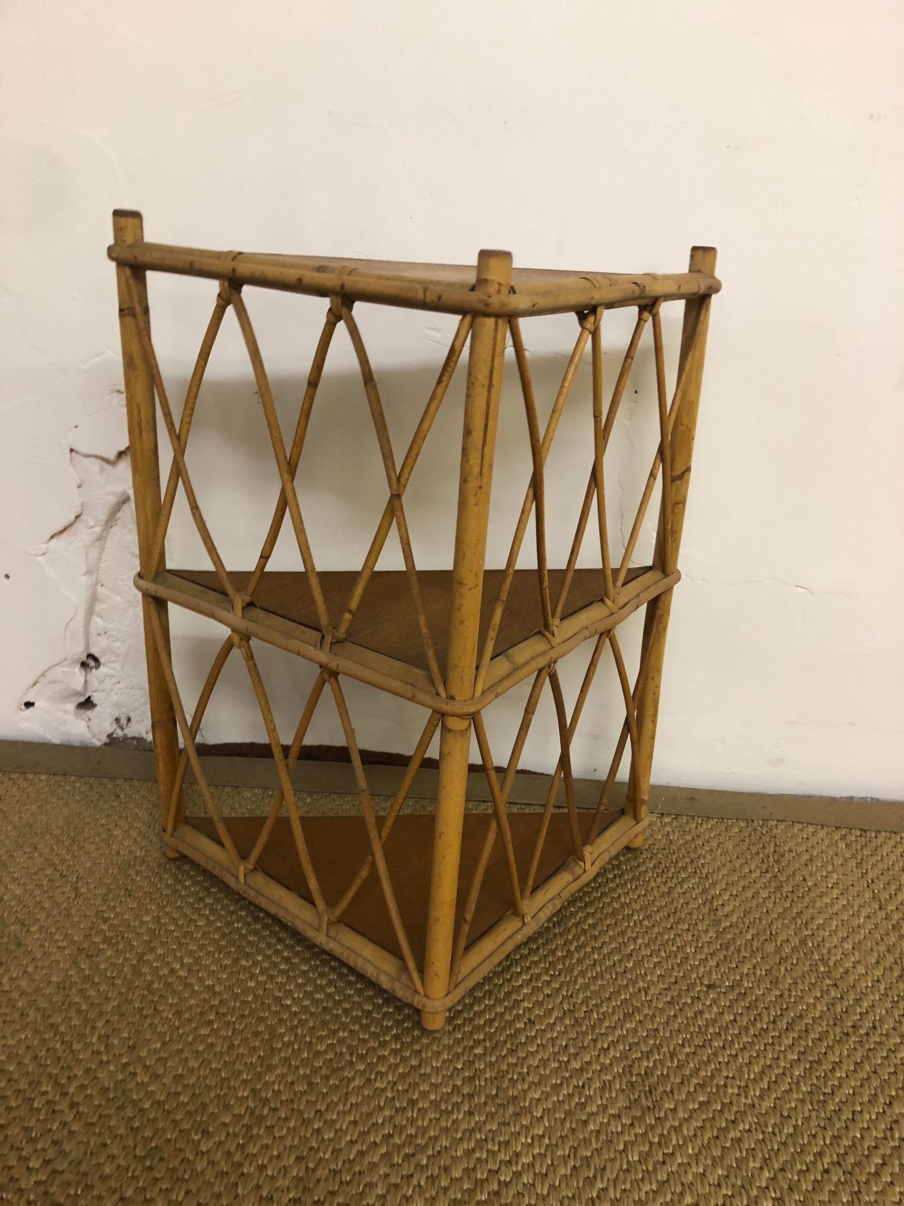 Rattan corner shelf
