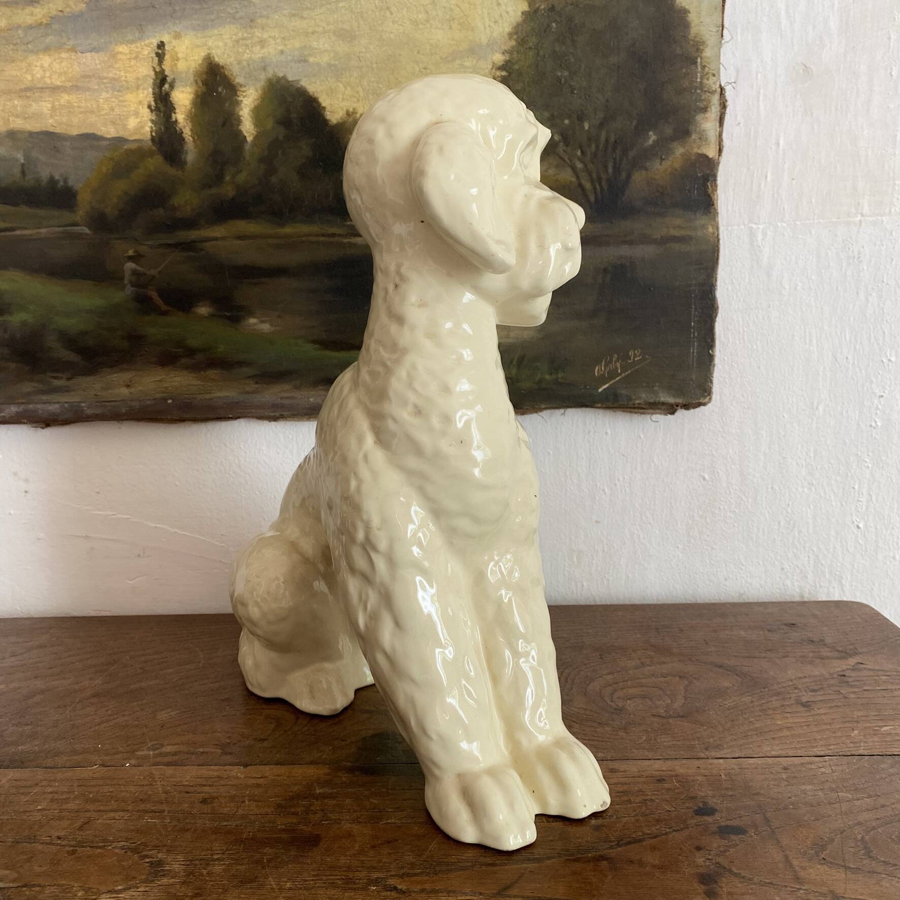 Large poodle, glazed ceramic dog, 1920s-30s