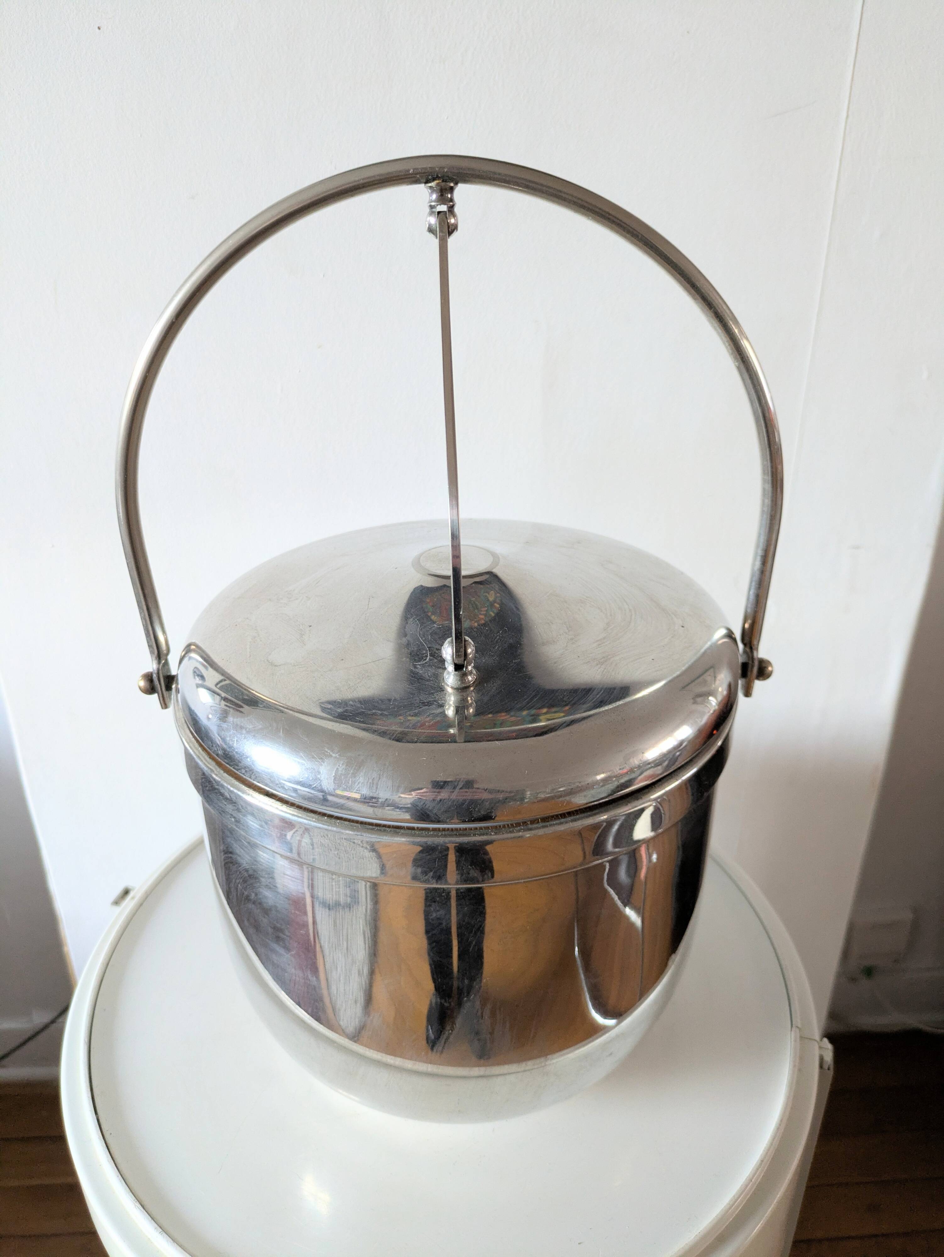 Sheffield Silver Ice Bucket in silver metal with hinged lid