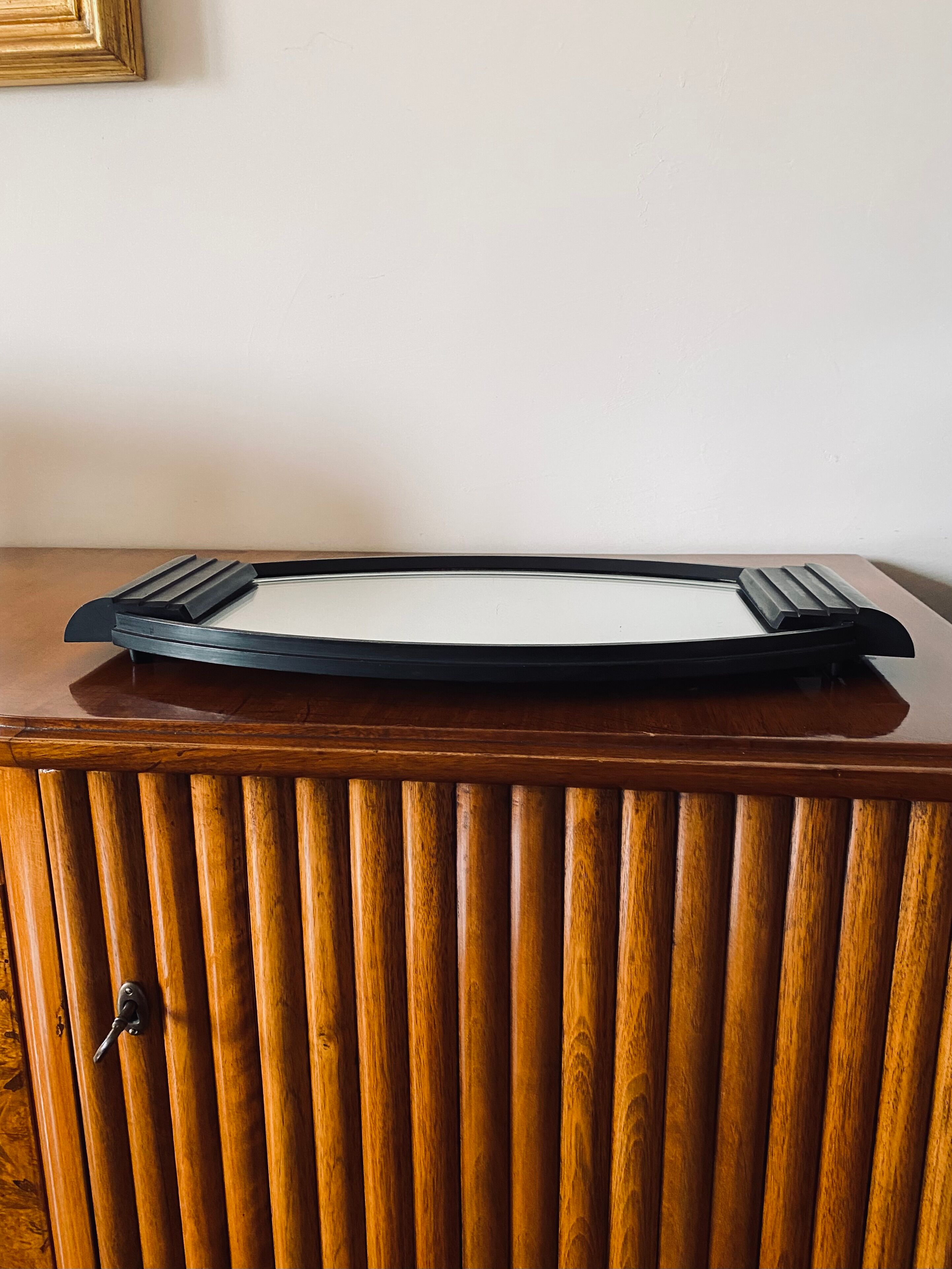 Art deco cubist bakelite mirrored tray, France 1930s