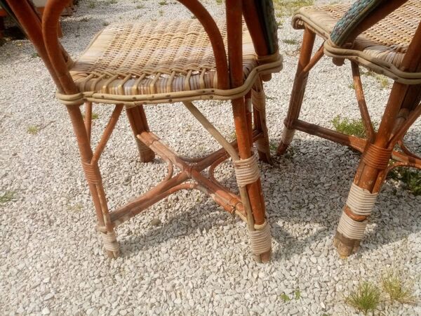 Paire de chaises de jardin art déco en osier tressé patiné