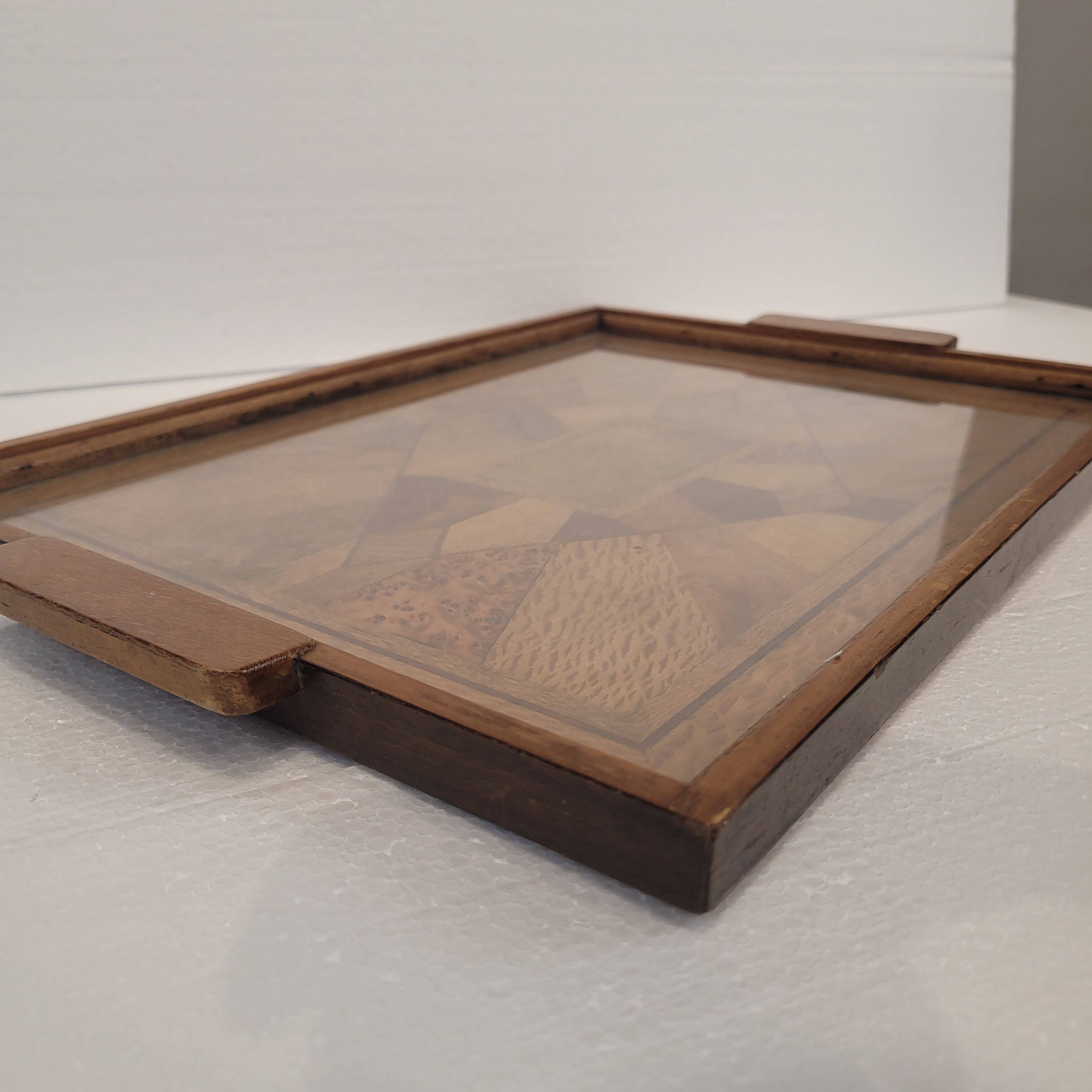 Bandeja Art Deco, Marquetería and crystal, 1950 – France