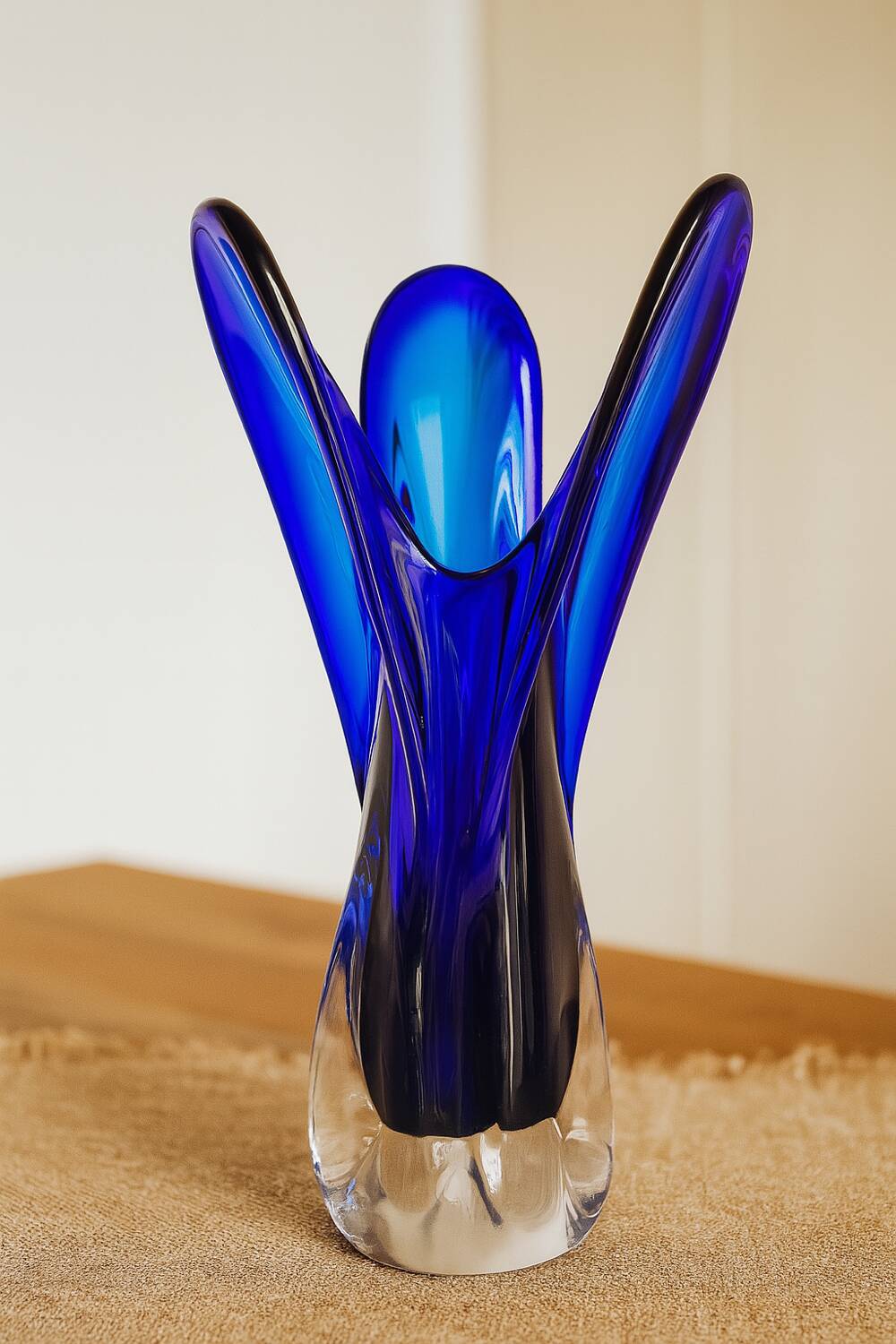 Murano style cobalt blue blown glass vase