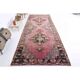 Vintage Turkish hand-knotted wool cotton pink area rug 180x475