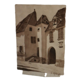 Ink wash late 19th early 20th signed g. neighbor titled the abbey