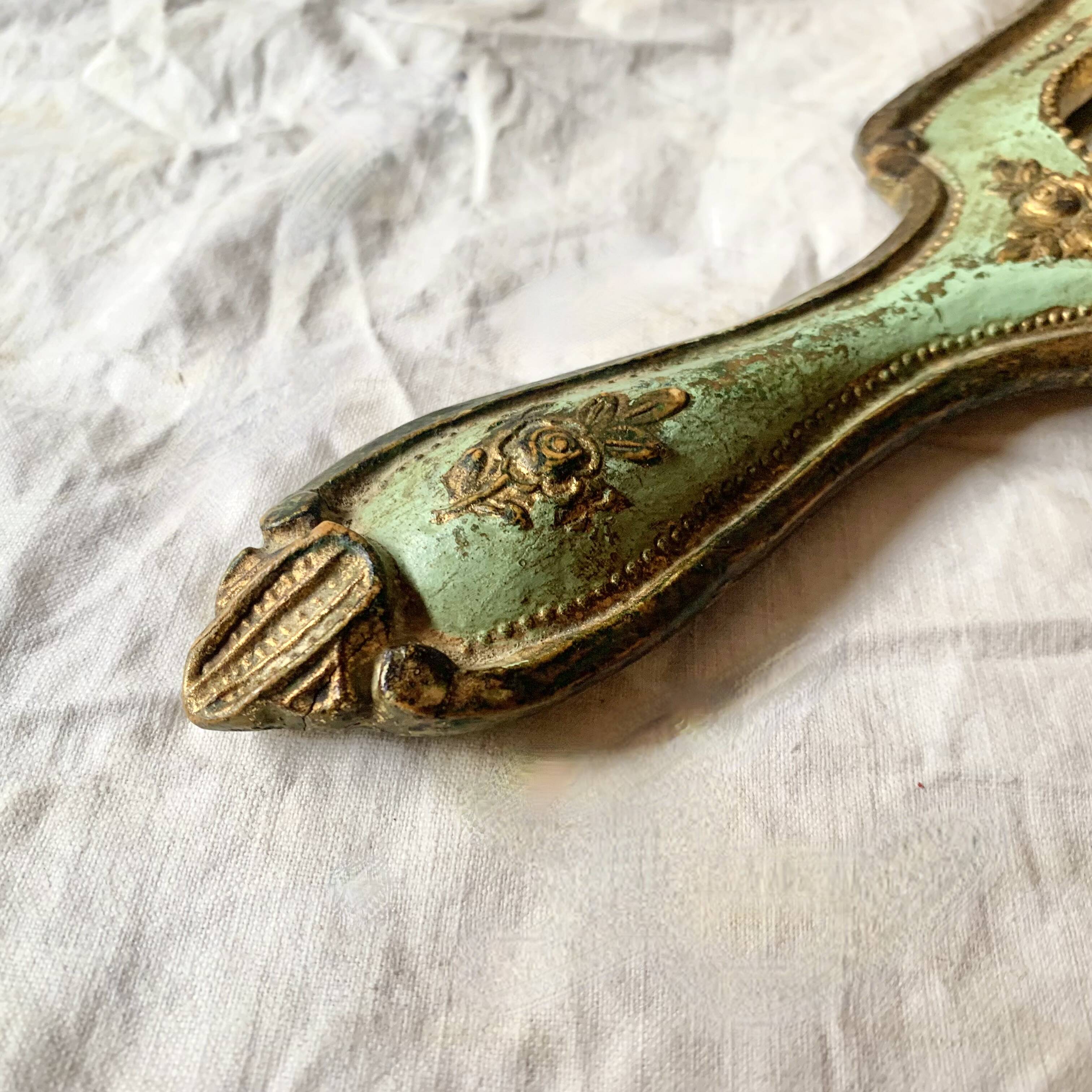 Old Florentine style carved wooden hand mirror