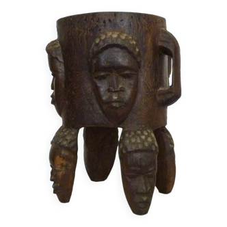 Old large mortar or African wooden pot holder. 70s