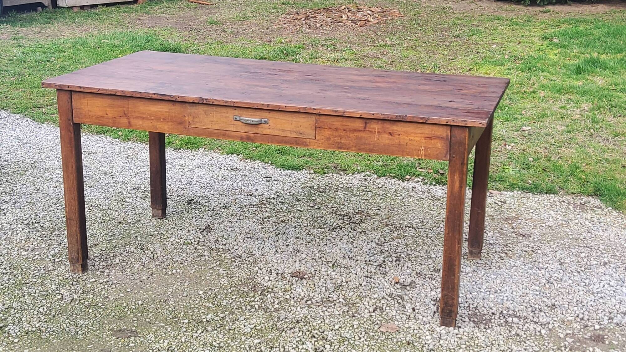 Farm table in oak and white wood 160cm 1 drawer t 20th century