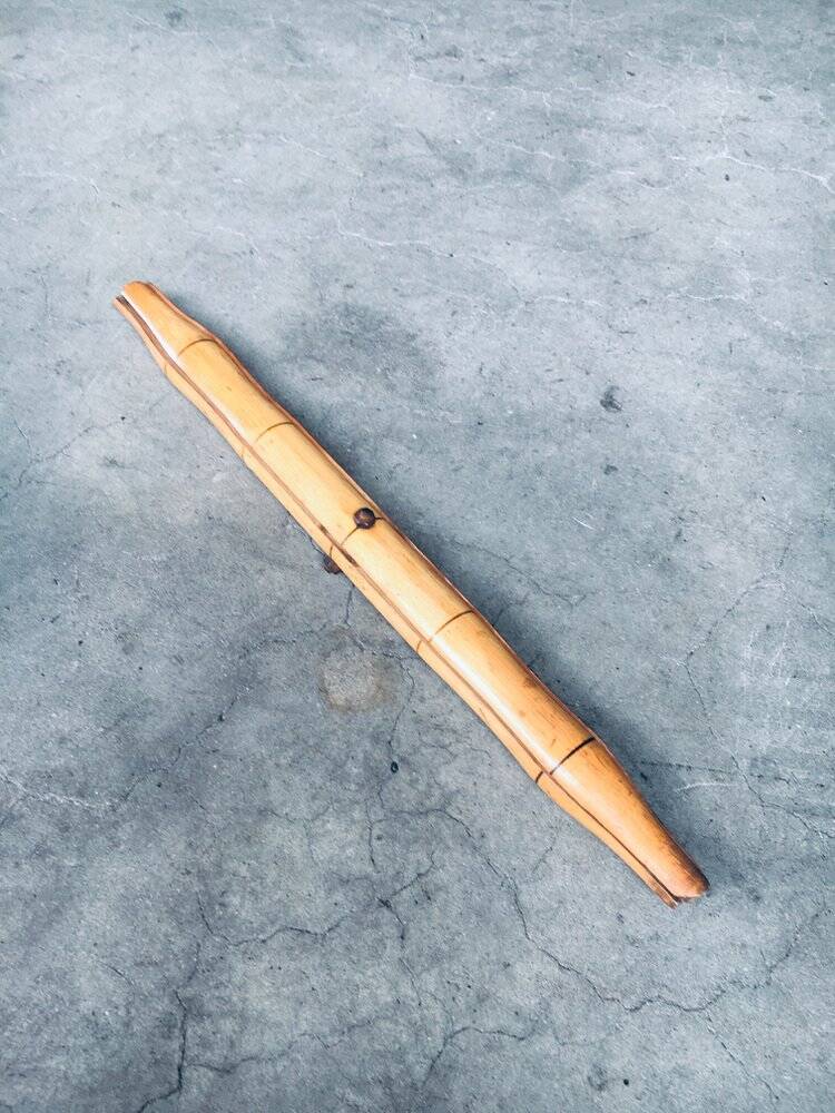 Vintage Faux Bamboo Folding Tripod Side Table, 1970s