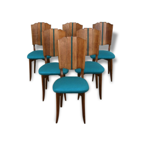A set of 6 completely renovated turquoise chairs.