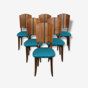 A set of 6 completely renovated turquoise chairs.