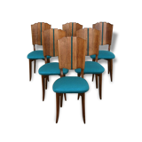 A set of 6 completely renovated turquoise chairs.
