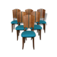 A set of 6 completely renovated turquoise chairs.