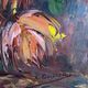 Oil on canvas expressionist colourful flowers in a blue vase.