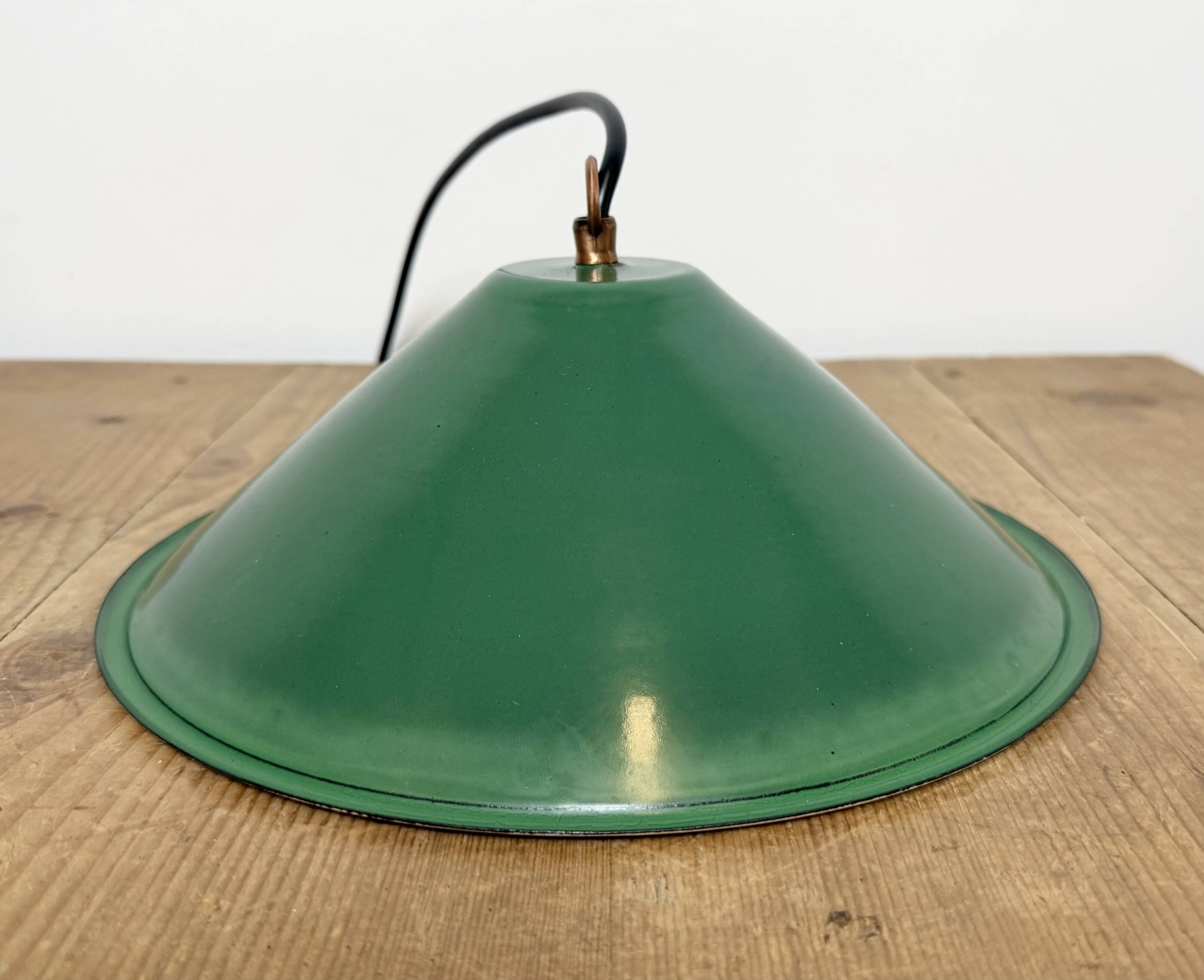 Industrial British Green Enamel Factory Pendant Lamp, 1950s