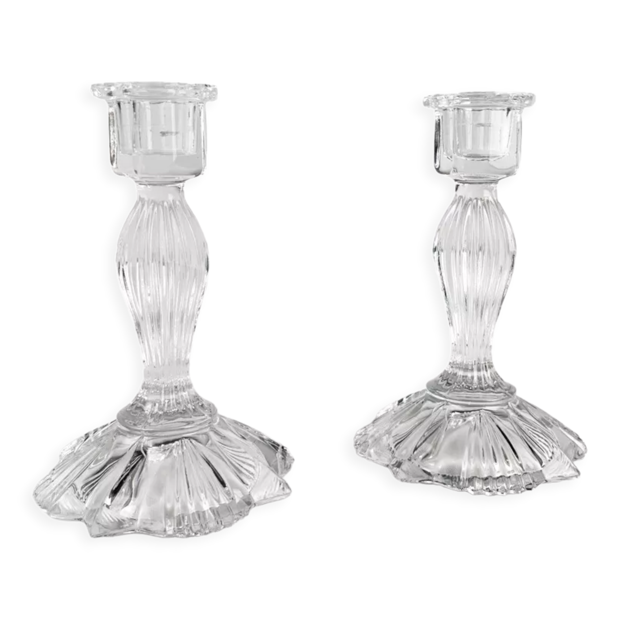 Pair of molded glass candle holders