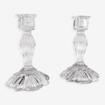 Pair of molded glass candle holders