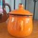 Sugar pot in orange enamelled sandstone