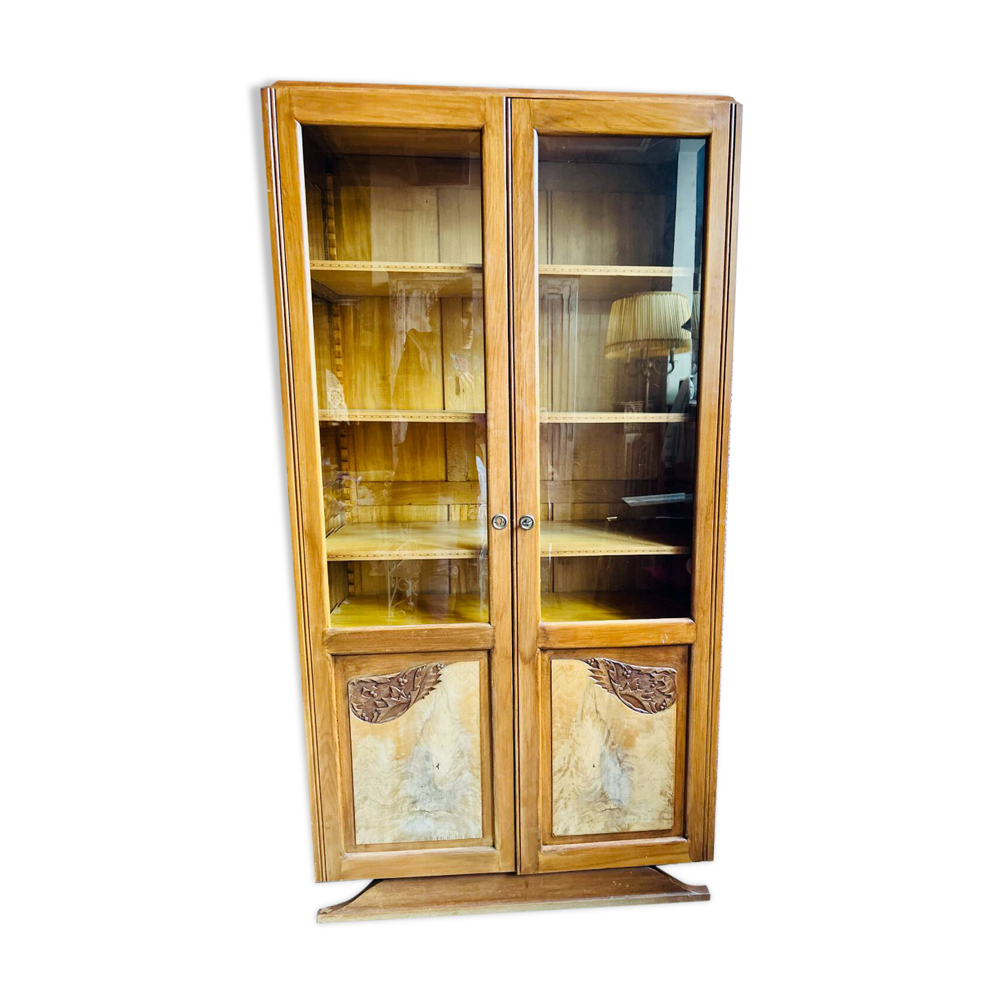 Small cabinet – Art Deco style bookcase in light wood with beveled glass.