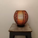 Rattan ball lamp with orange interior lampshade