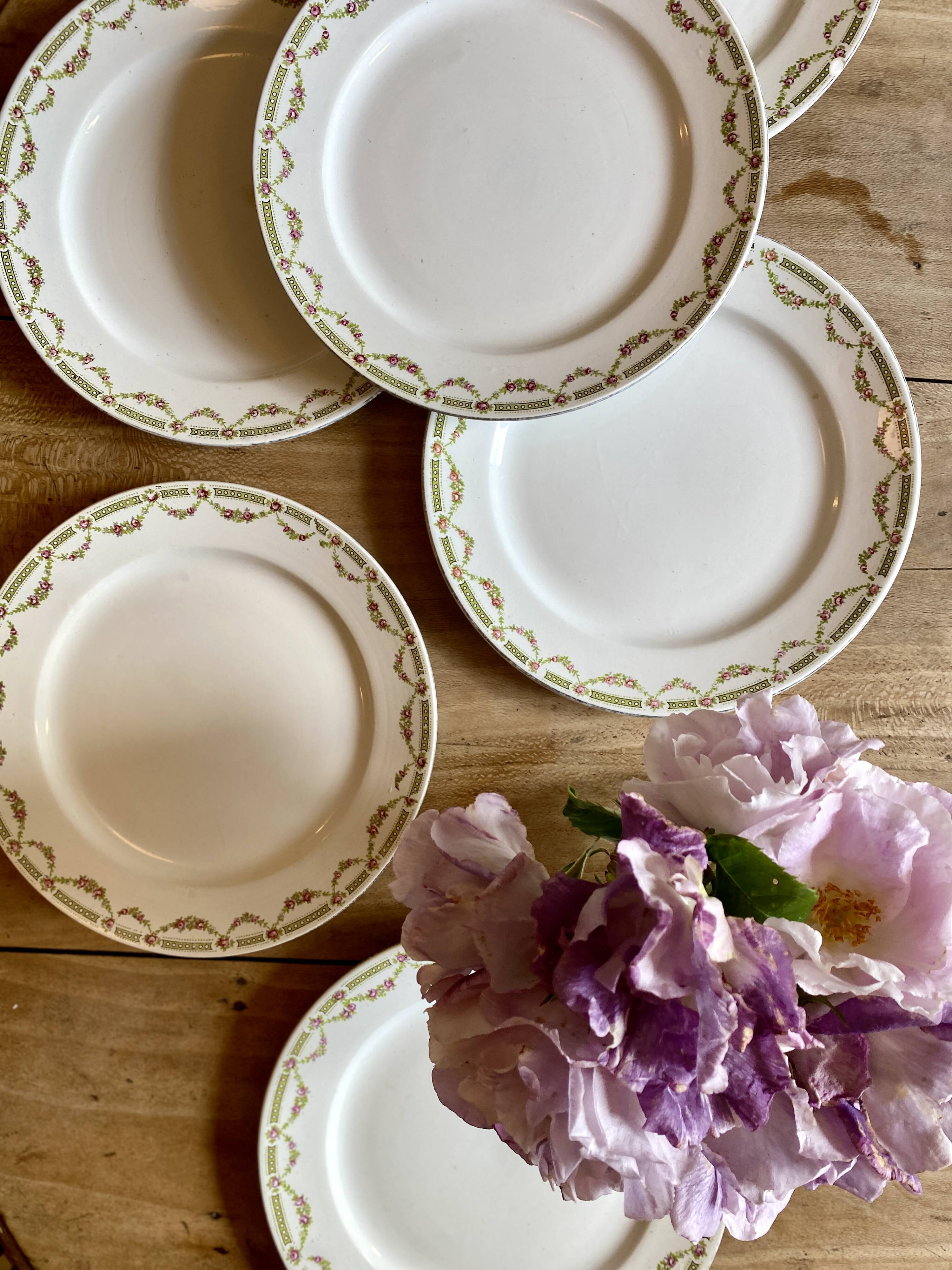 Set of 6 vintage flat ironstone plates - Sarreguemines