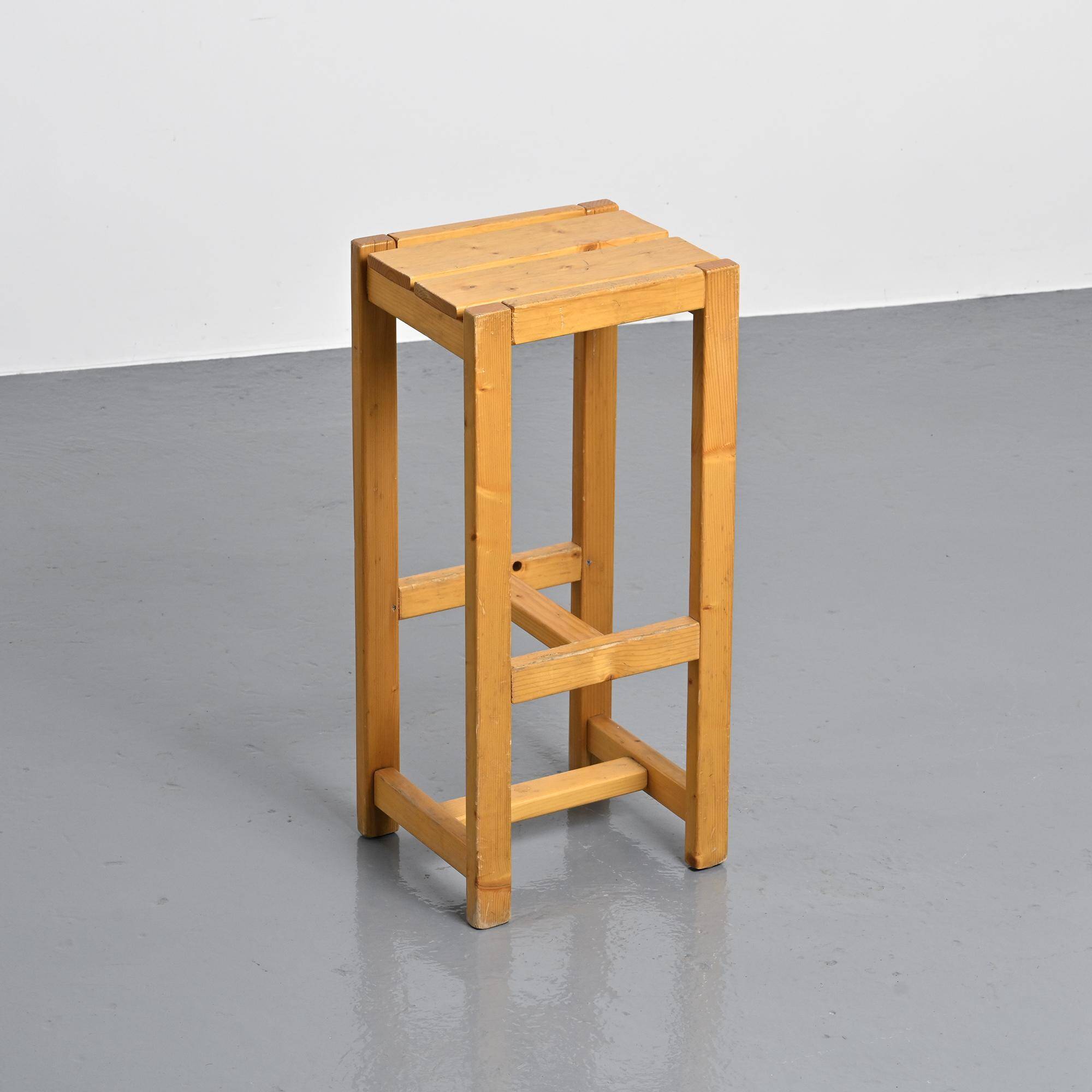 Solid pine bar stool, Maison Regain, 1970s