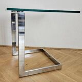 Midcentury Design Cantilevered Glass & Chrome Side Coffee Table, 1980s