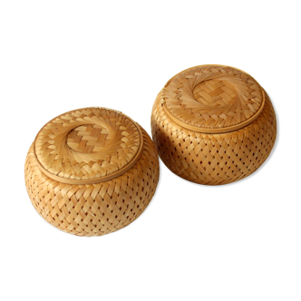 Round bamboo rattan jewelry boxes