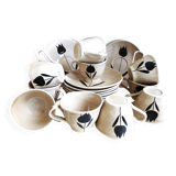 Service à café vintage 23 piéces Niderviller décor tulipe noir peint mains.