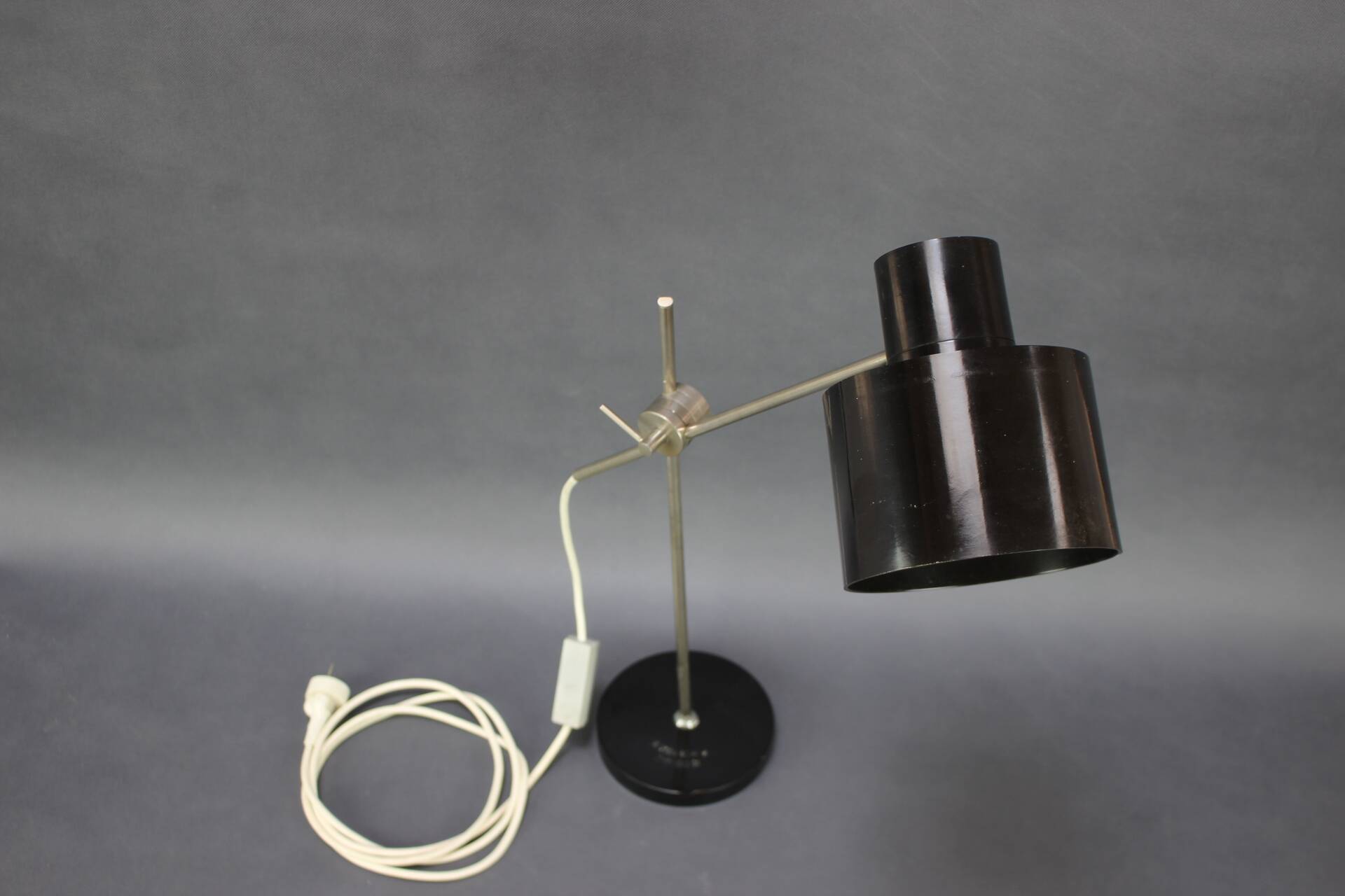 Adjustable Black Bakelite Industrial Table Lamp / Czechoslovakia, 1970s