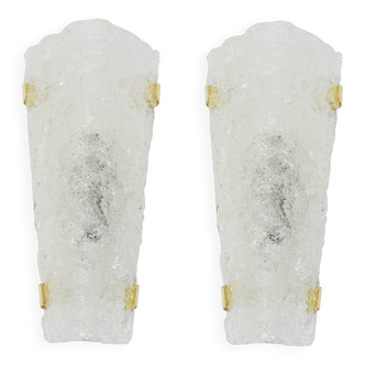 Pair of large angular glass wall lights by Hillebrand, Germany, 1960s.