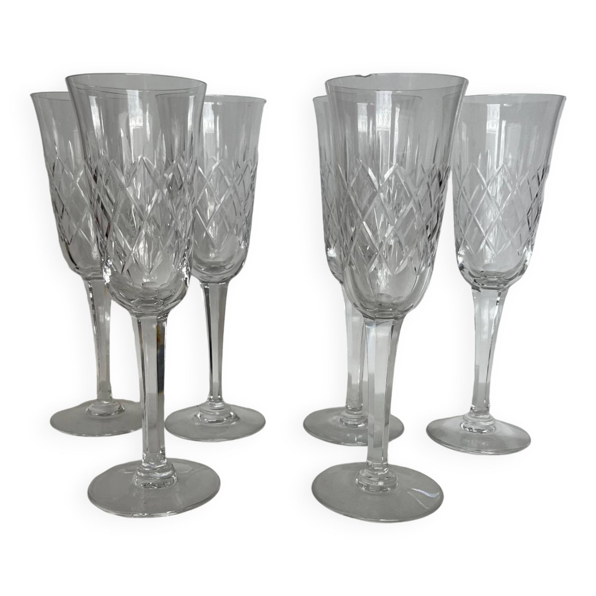 6 crystal champagne flutes