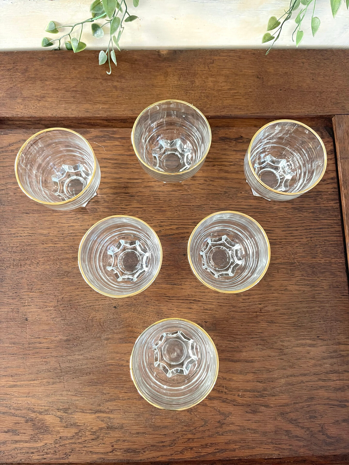 Verres en verre vintage avec bord doré, ensemble de 6