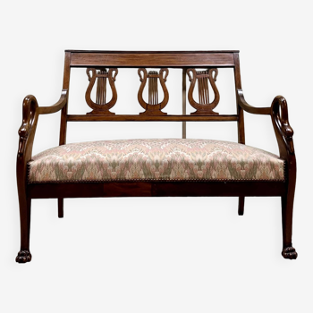 Mahogany Bench With Swan Neck From Empire Period 19th Century