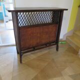 Rare vintage bar cabinet shelf wood woven rattan 80s retro