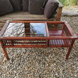 Vintage bamboo and leather coffee table
