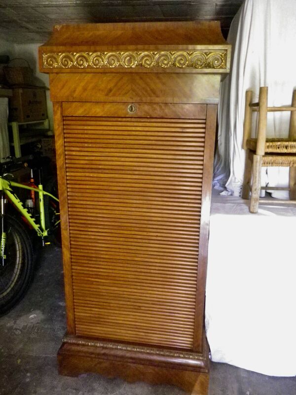 Meuble à rideau classeur meuble bureau ancien acajou et bronze doré