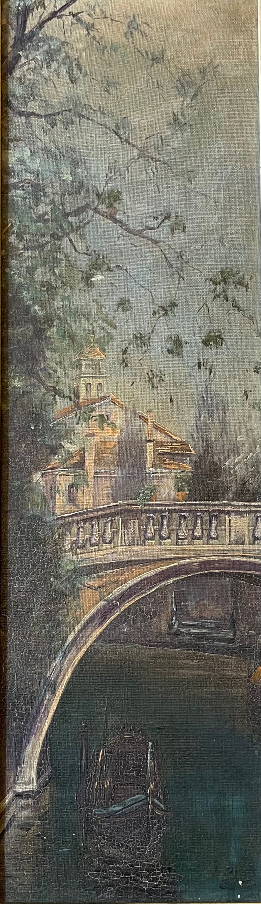 Painting ancient bridge of Venice late nineteenth century