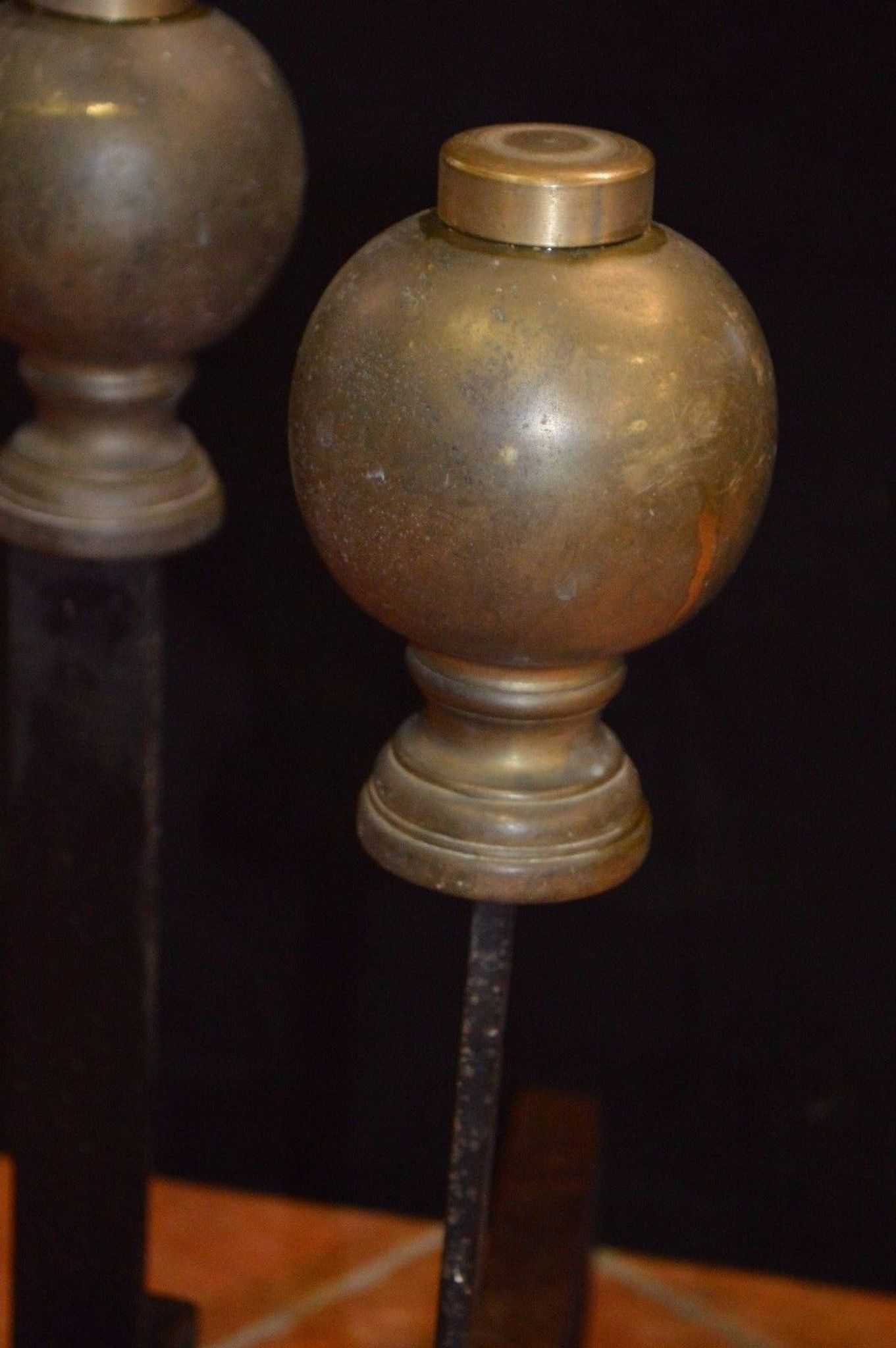 Pair of iron and brass andirons