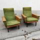 Paire de fauteuils vintage verts et skai marron