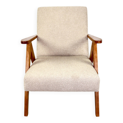 Fauteuil vintage B-310 VAR beige structuré bouclé années 1970 - 2 pièces disponibles - bois clair
