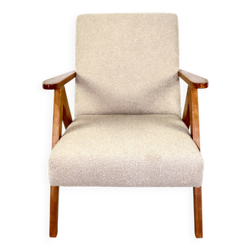 Fauteuil vintage B-310 VAR beige structuré bouclé années 1970 - 2 pièces disponibles - bois clair