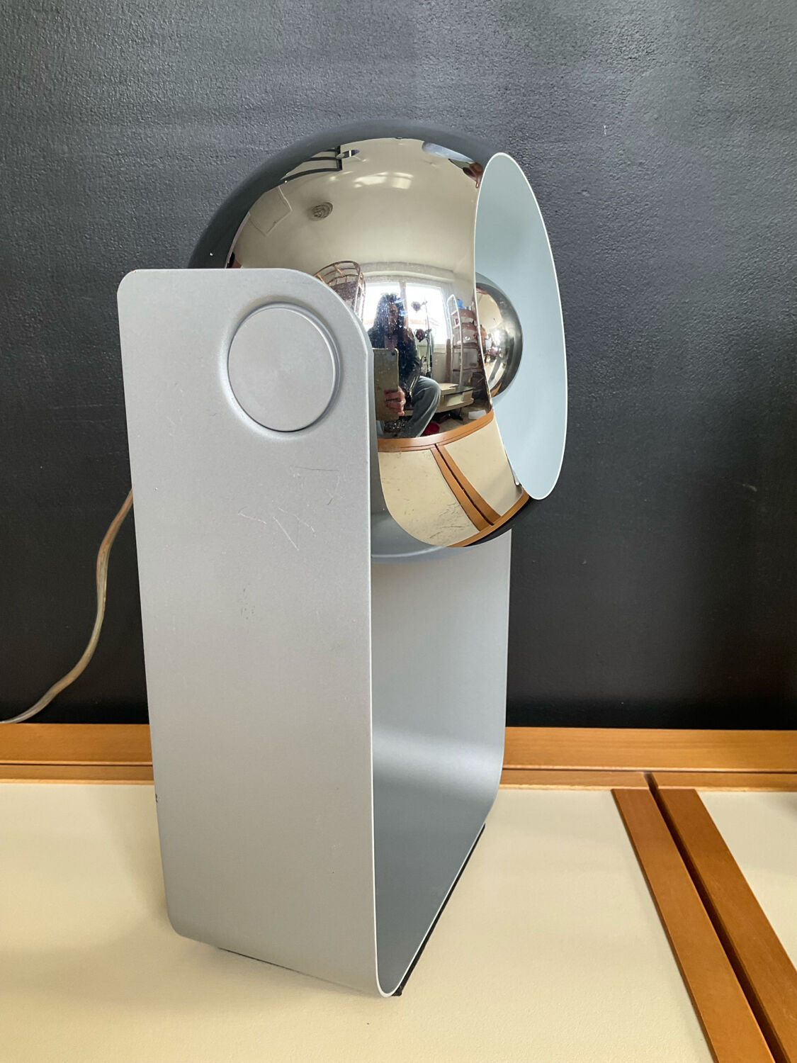 Pair of Eyeball lamps in chrome metal and aluminium