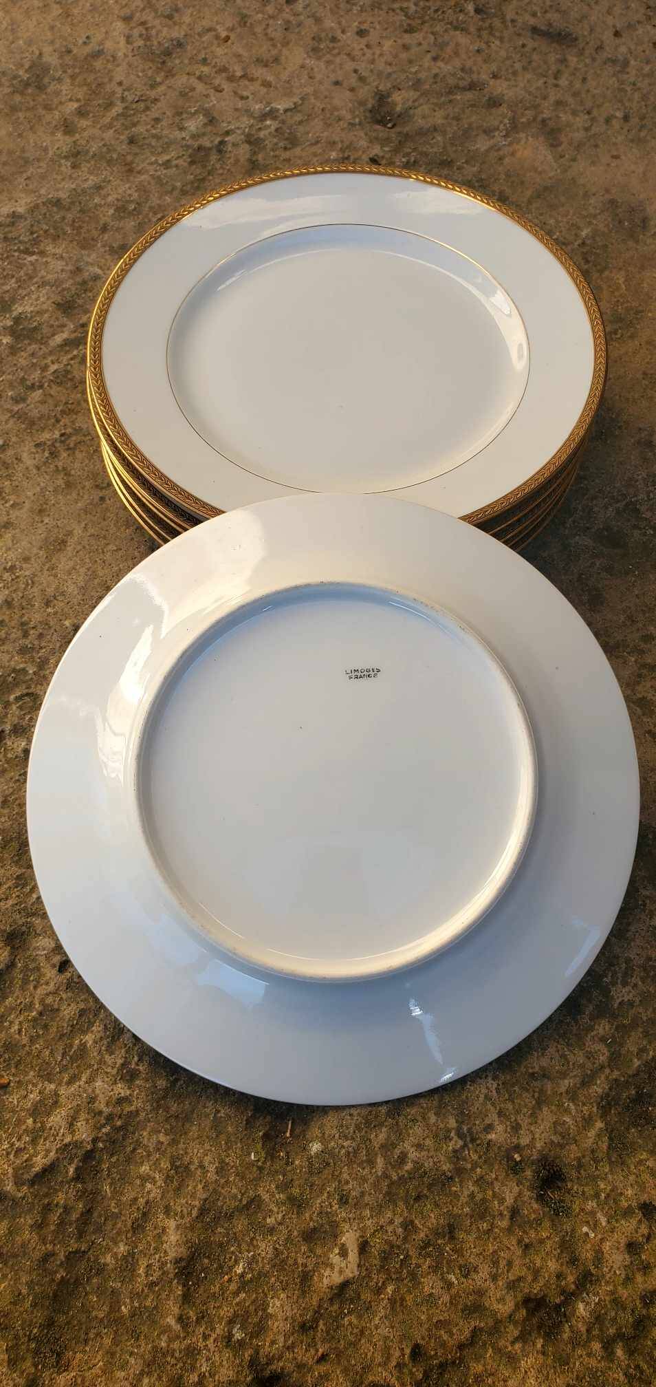 Set of 6 porcelain dinner plates with golden ear edging