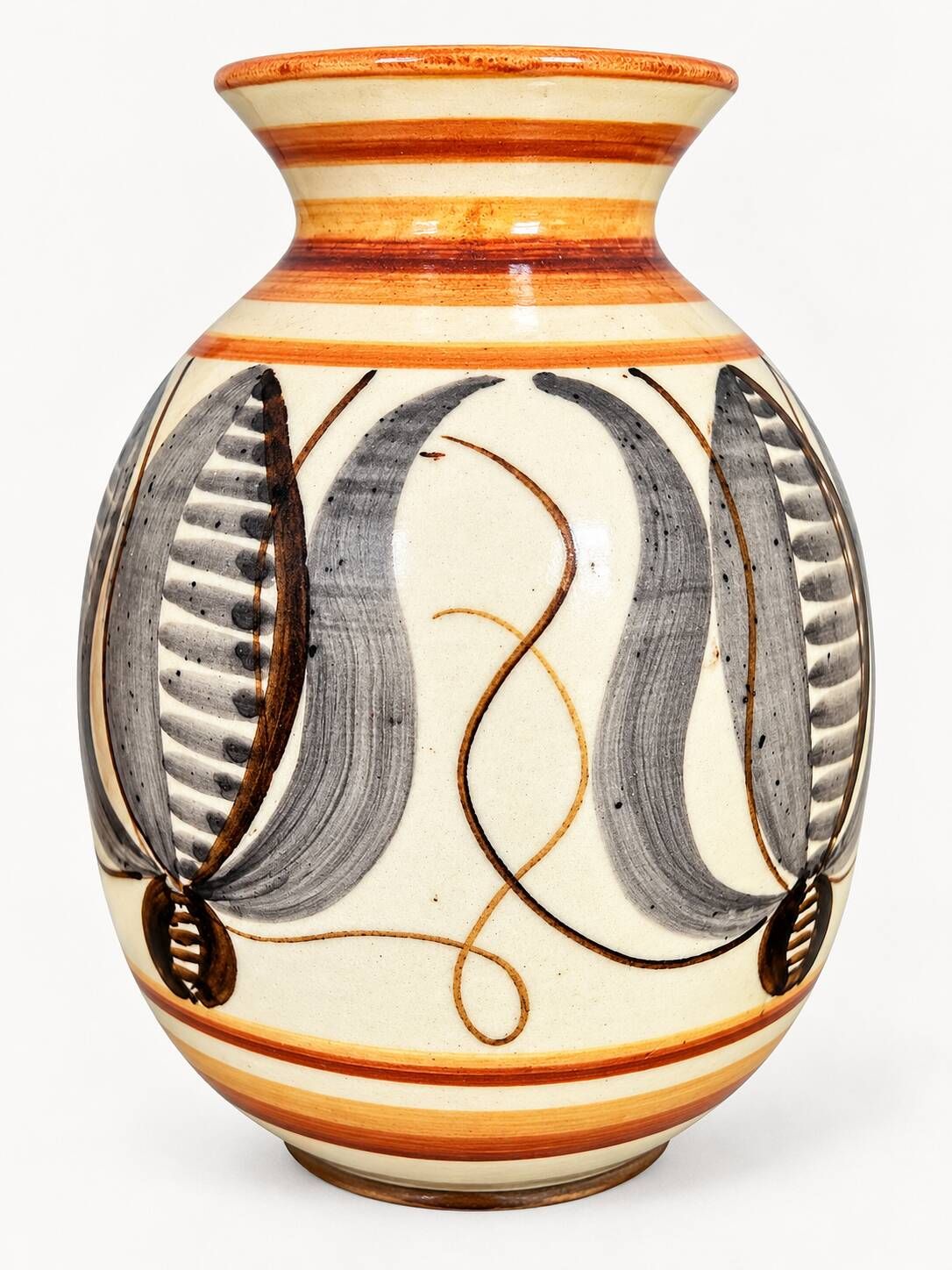 Kupittaan Savi vase hand-painted, tulip pattern, Finland, 1940s–50s