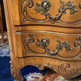 Louis XV style chest of drawers with crossbow front and 3 drawers in solid walnut