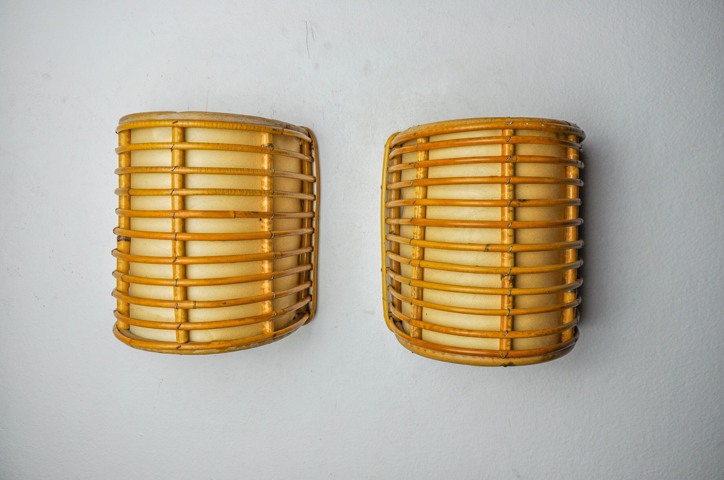 Pair of rattan sconces France 1960