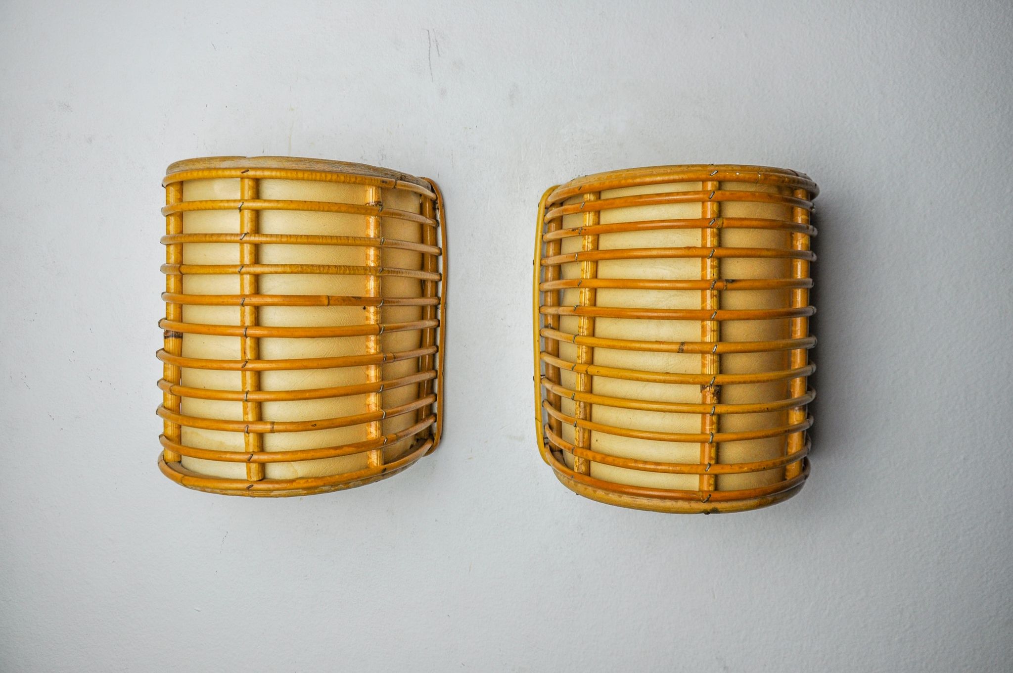 Pair of rattan sconces France 1960