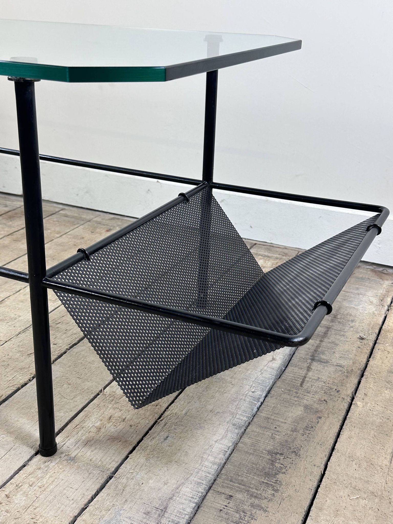 Metal and glass coffee table gérard guermomprez 1956